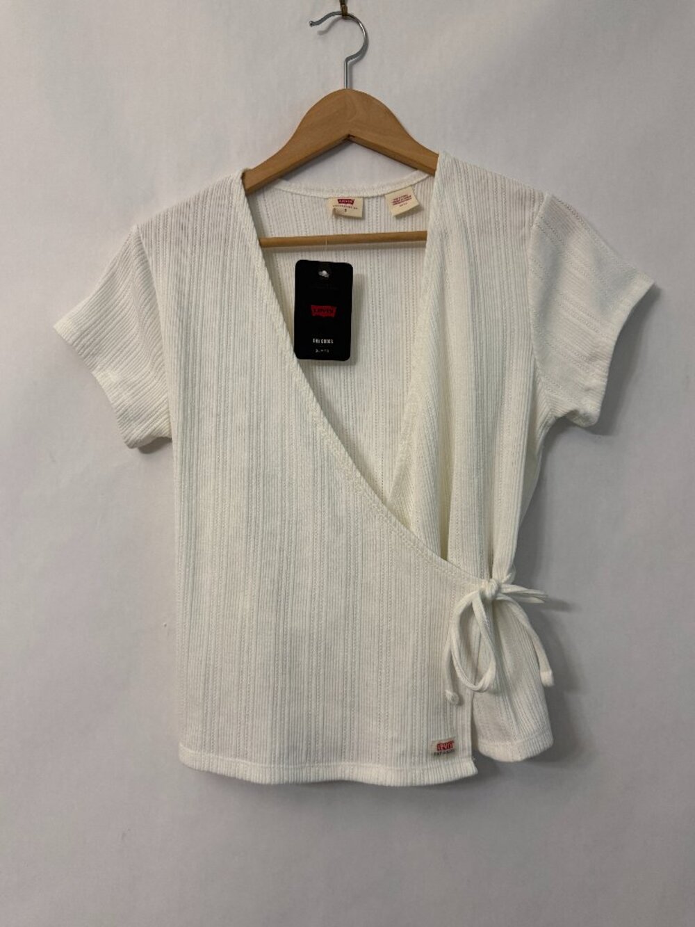 Levi's Dry Goods White Cotton Pointelle Wrap Short Sleeve Top Size S
